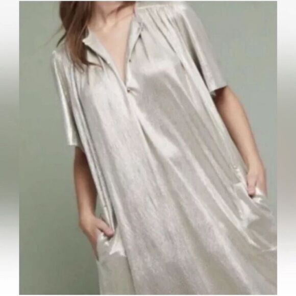 Sabina Musayev Shimmer Short Sleeve V Neck Waist Tie Dress - Picture 3 of 11